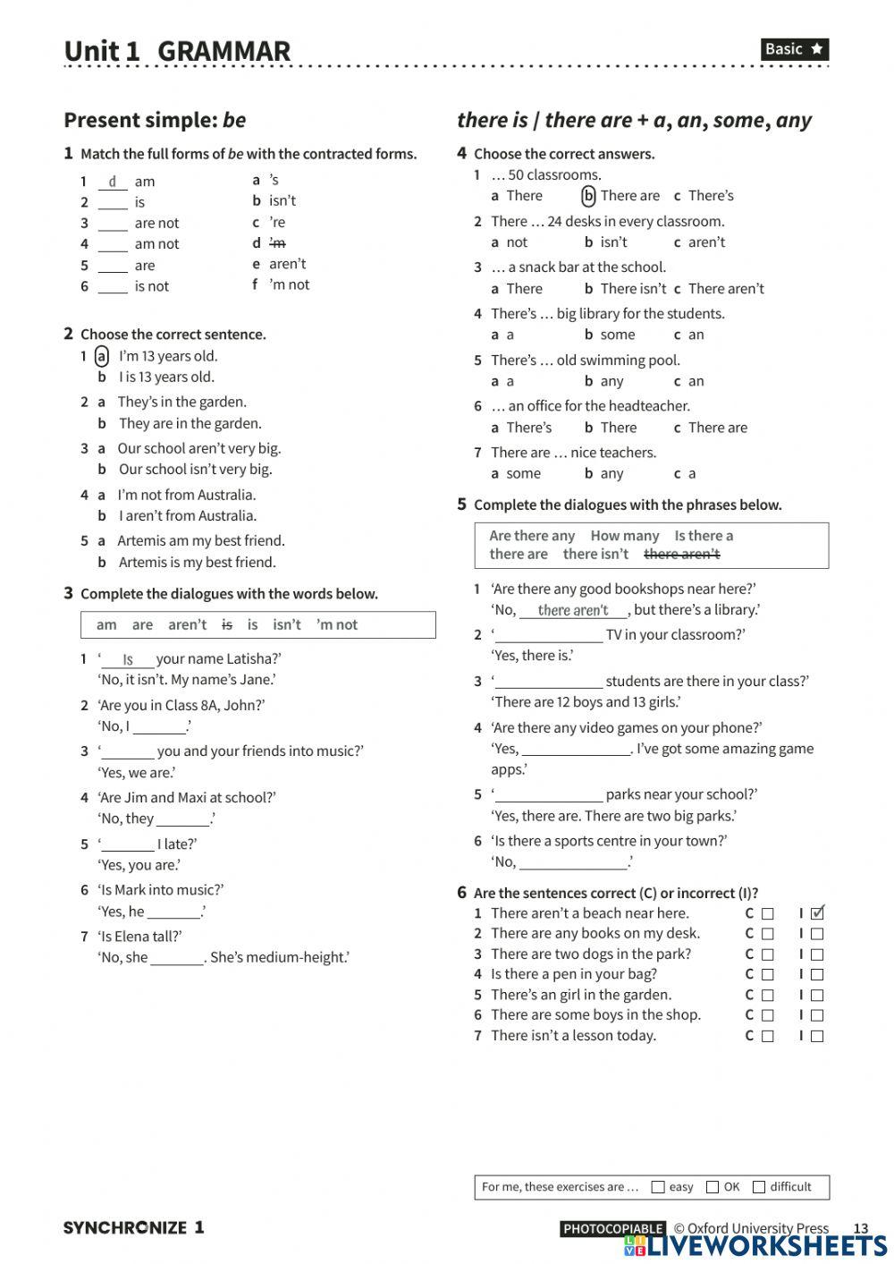 Unit 1 Vocabulary and Grammar-Basic