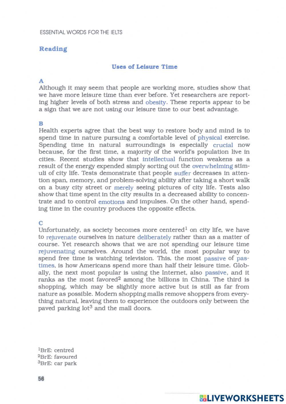 Barron's IELTS - Unit 2.3 - Leisure Time