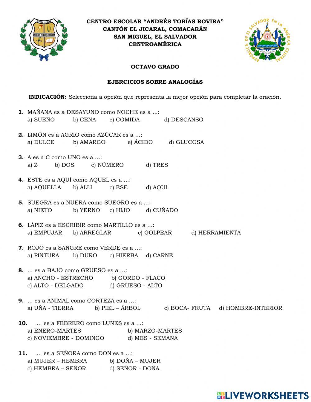 Ejercicios de analogías