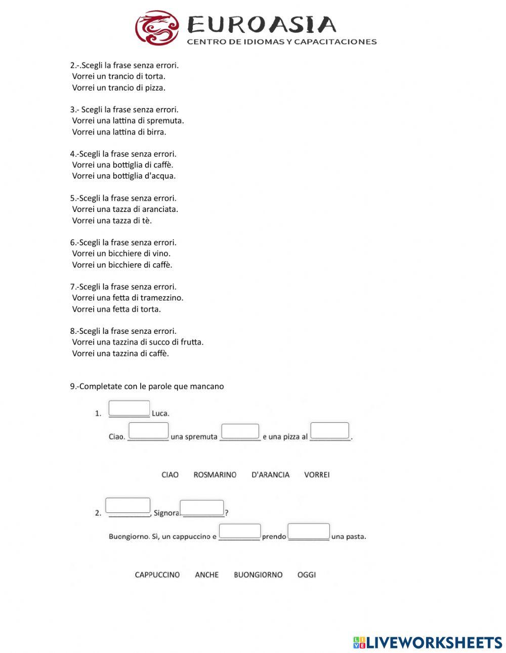 Unita 3 al bar - nel tempo libero