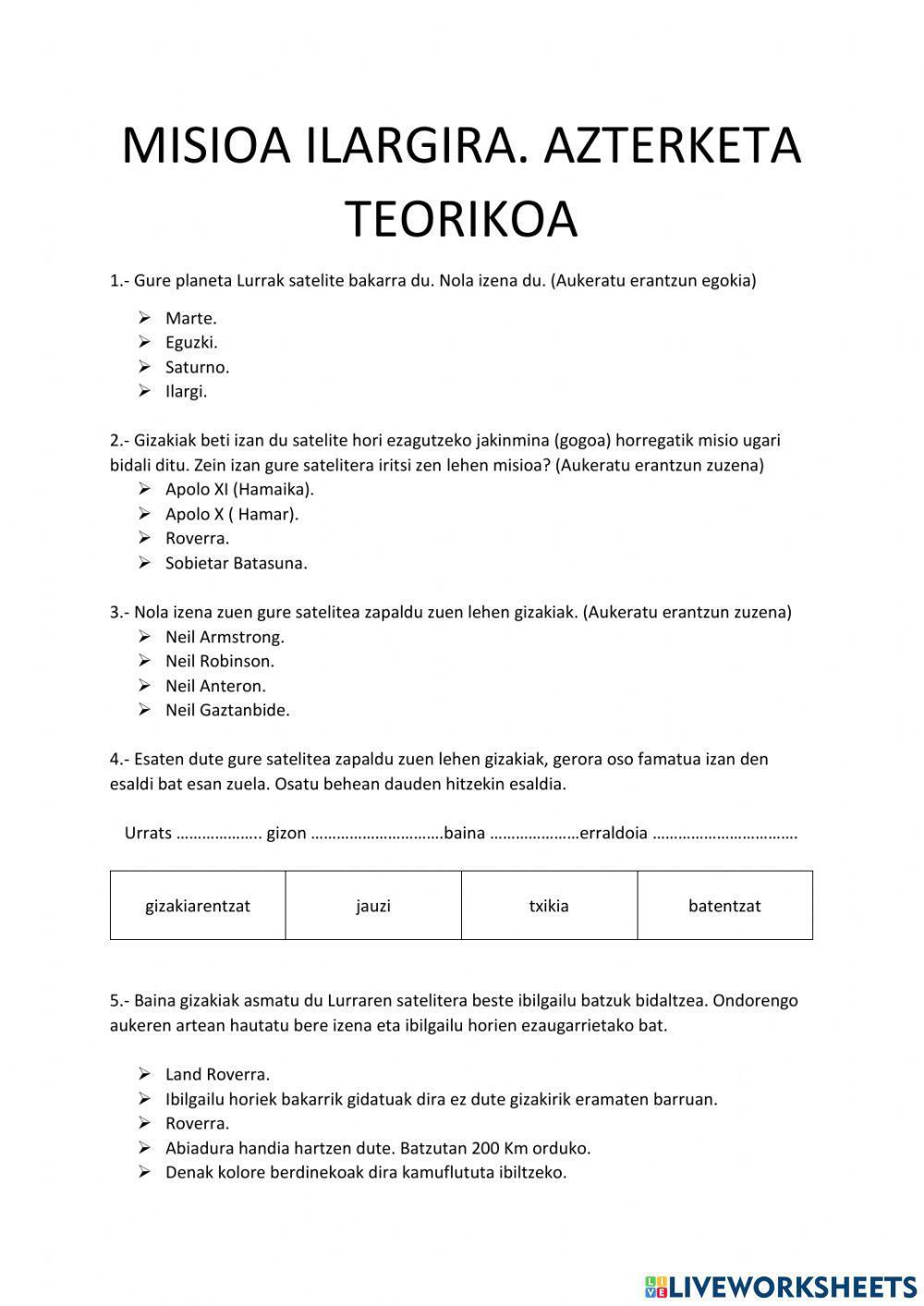 Misioa ilargira. Azteketa teorikoa