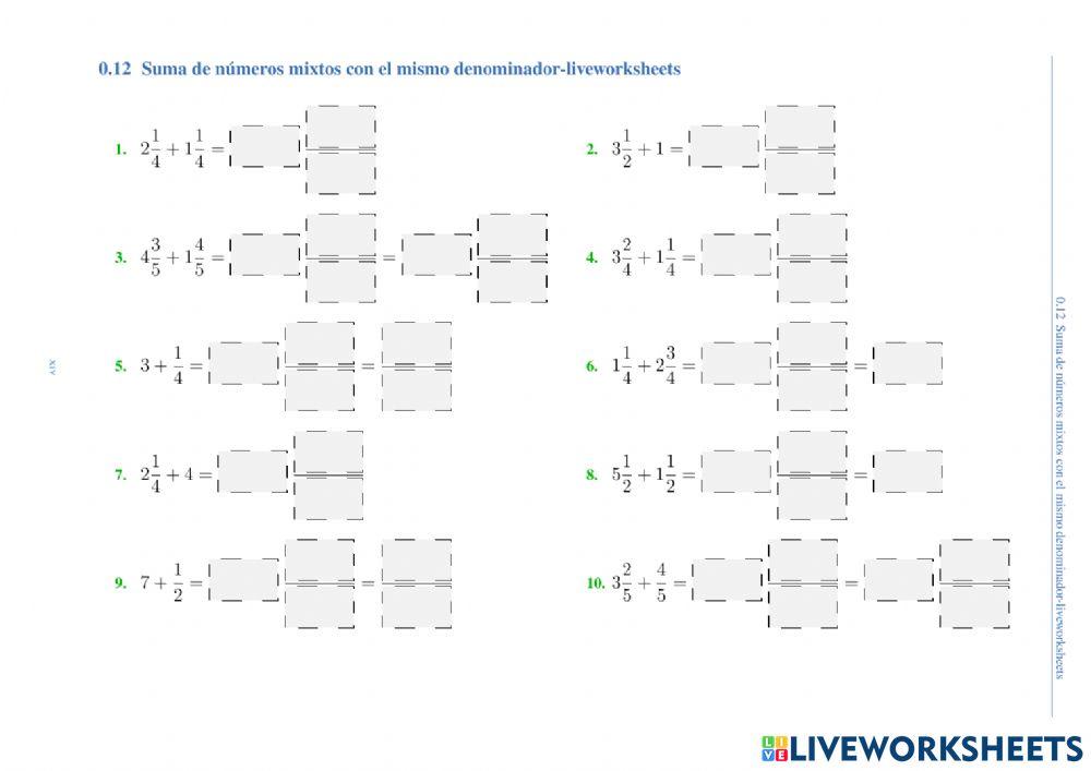 Suma de números mixtos