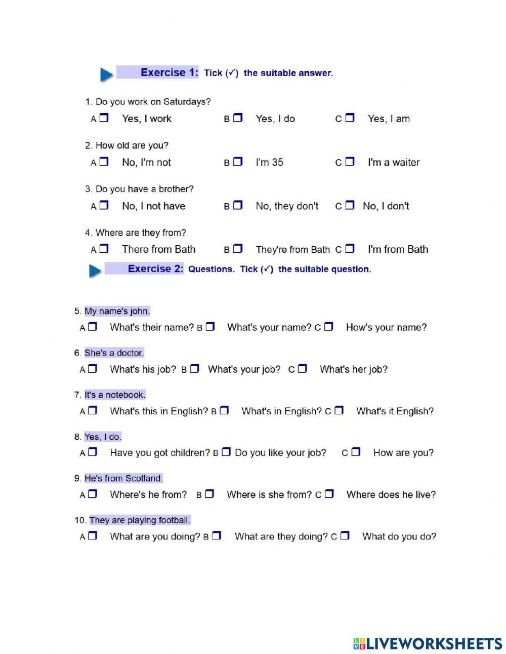 English Exercise online exercise for | Live Worksheets