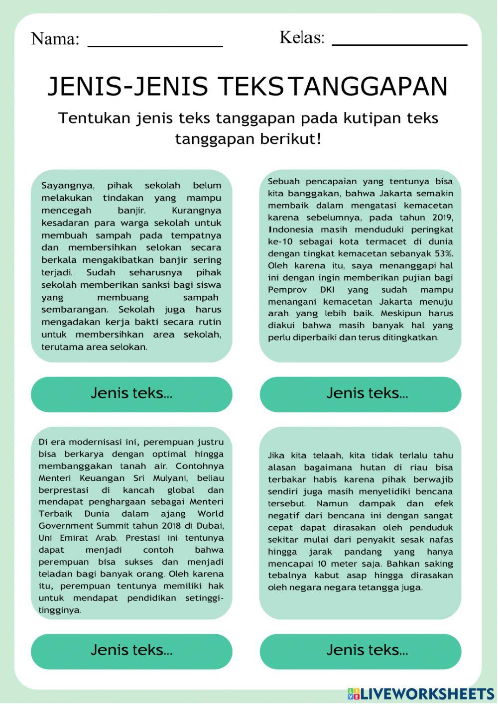 Lembar Kerja Peserta Didik Mata Pelajaran Bahasa Indonesia Materi Teks Tanggapan
