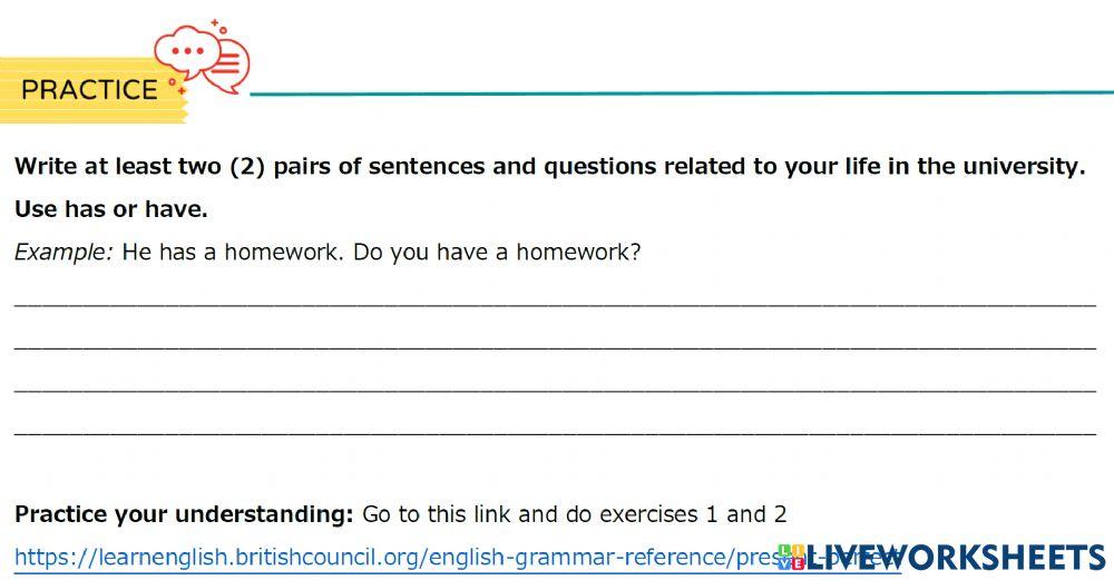Writing Task using has and have by Teacher Kasim