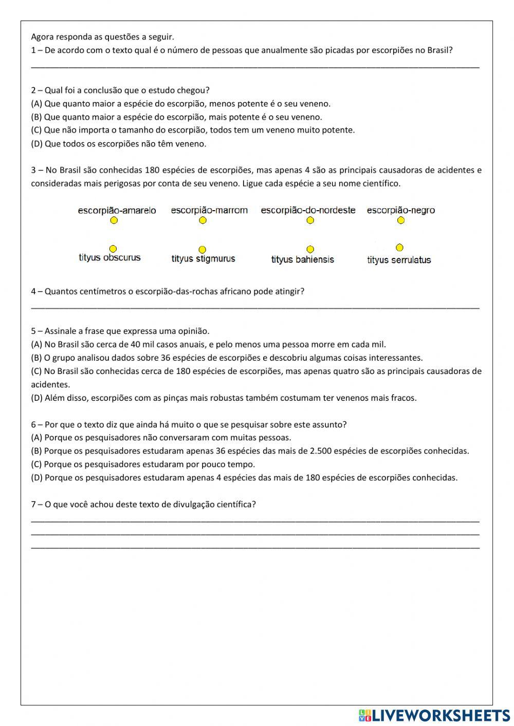 Artigo de divulgação científica - Escorpiões
