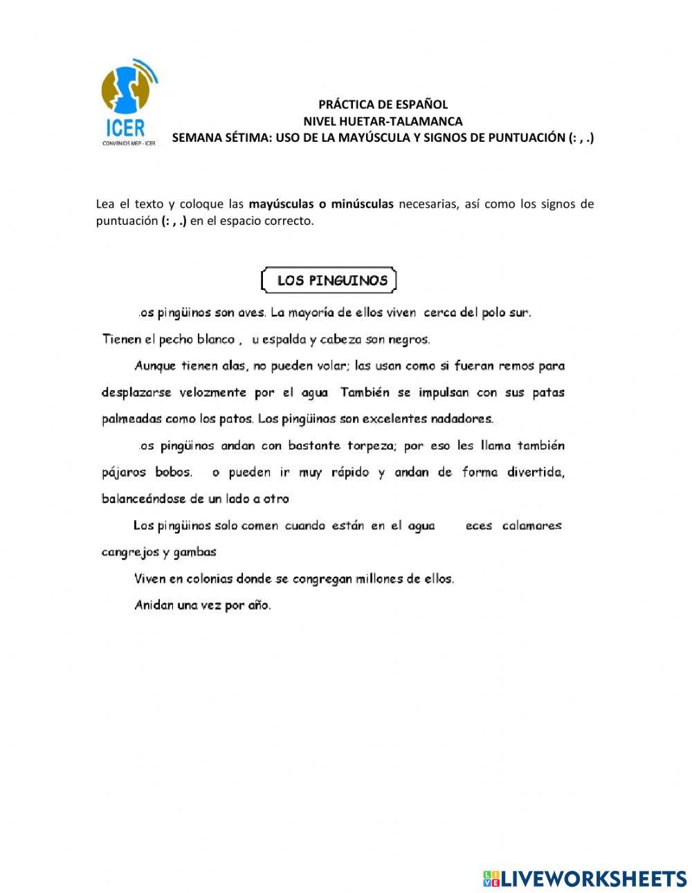 Mayúsculas y puntuación (: , .)