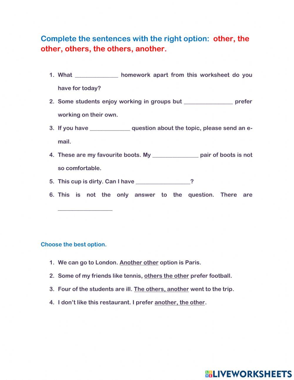 Another, other, the other, the others, others