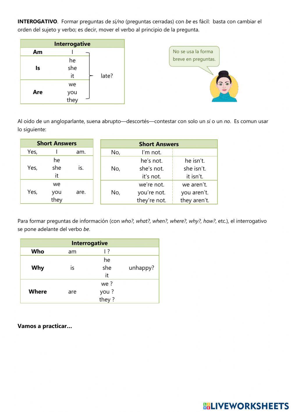 Overview of the verb BE