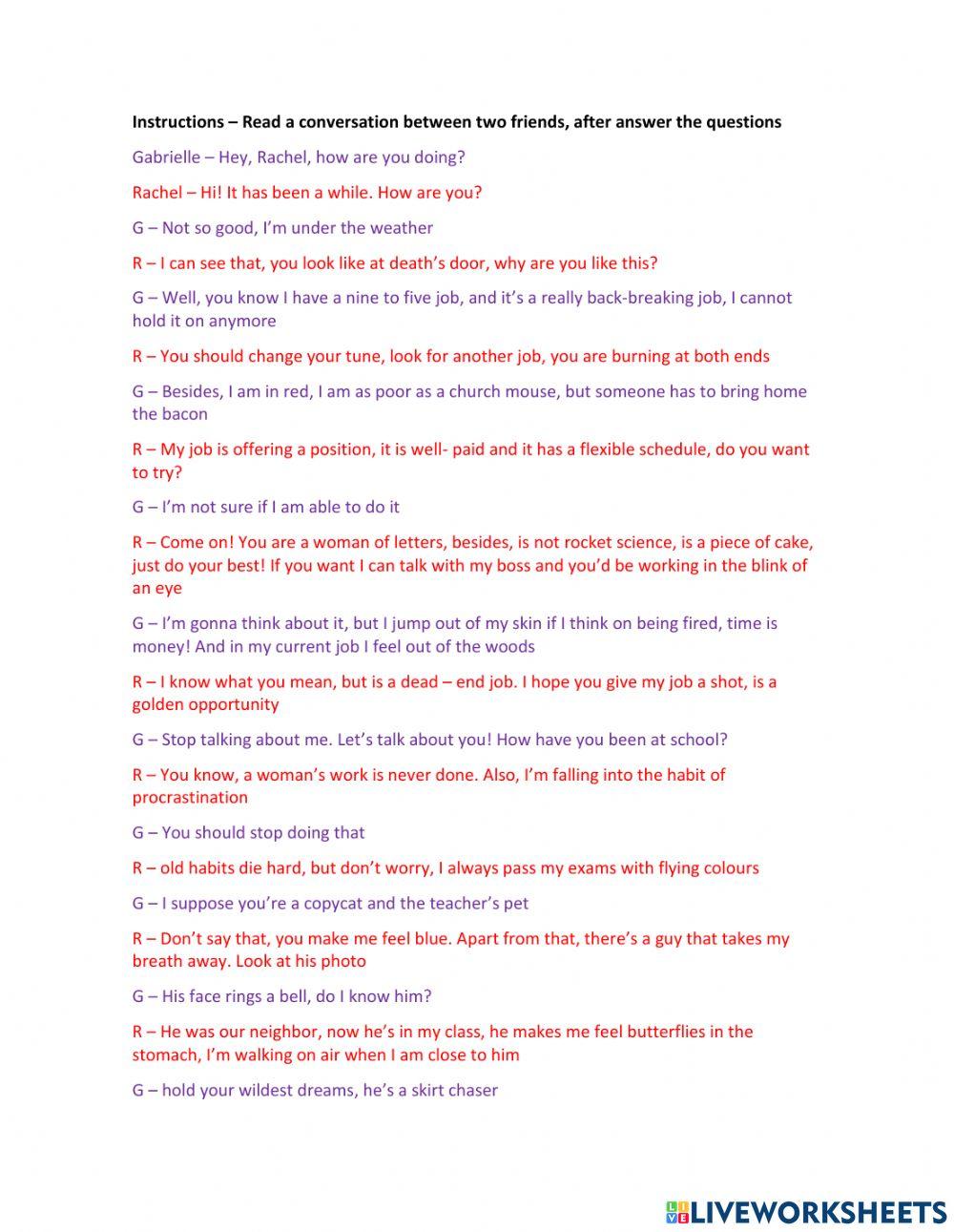 Idioms - Reading test