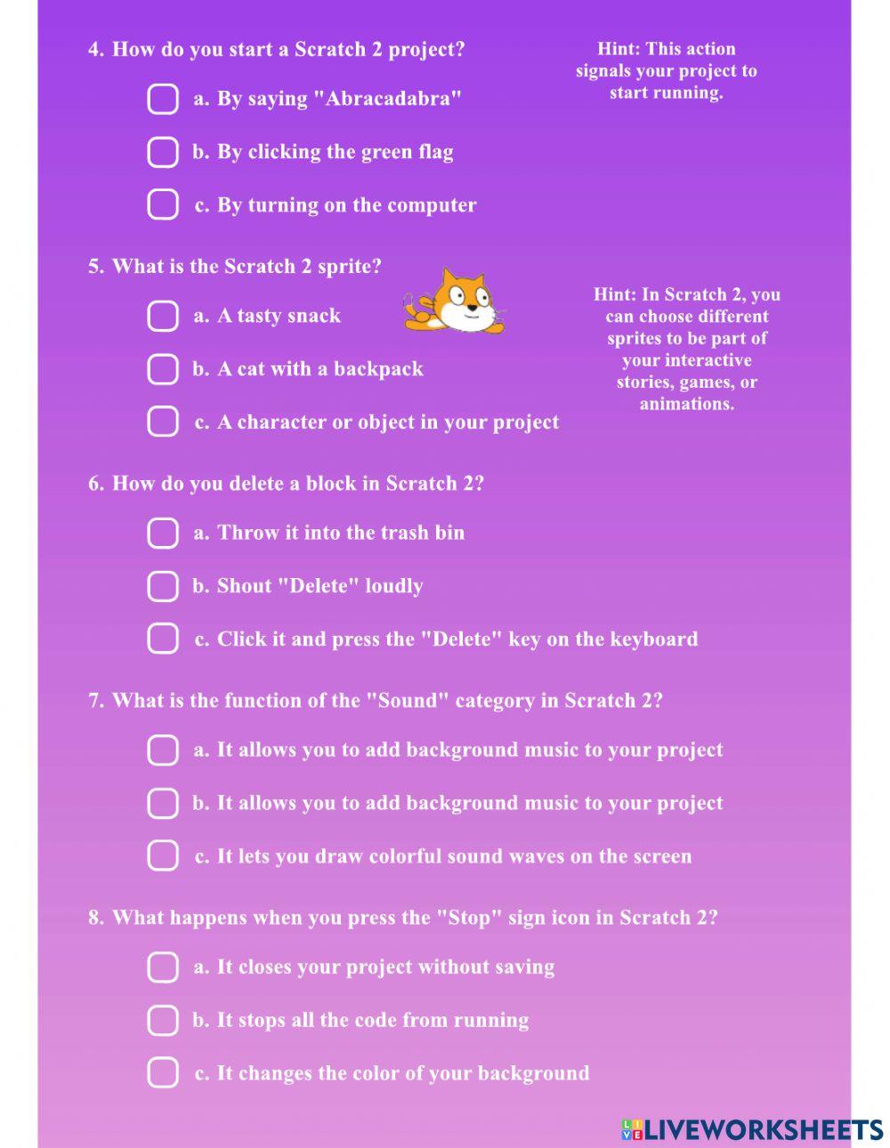 Scratch 2 worksheet | Live Worksheets