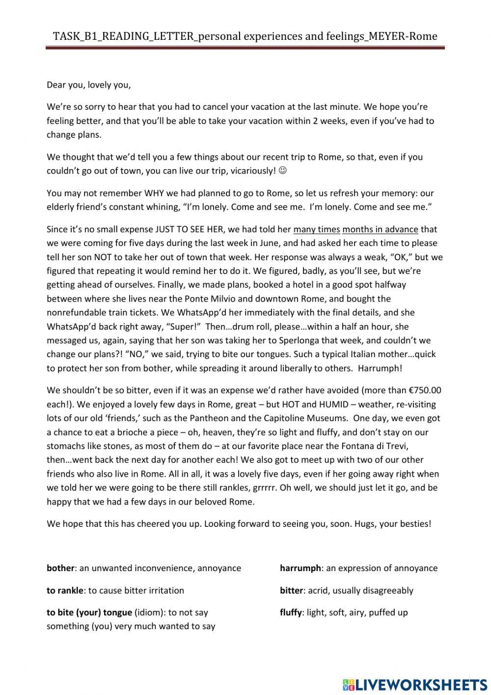 SMT-B1-Reading-letter-personal experiences and feelings