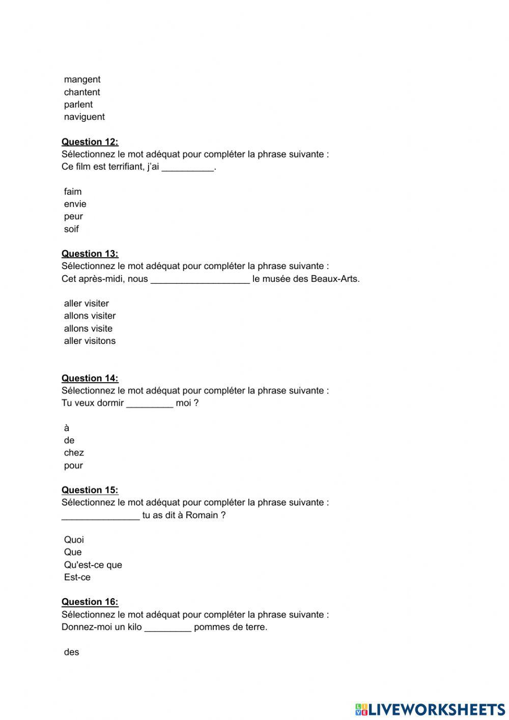 Teste niveau français