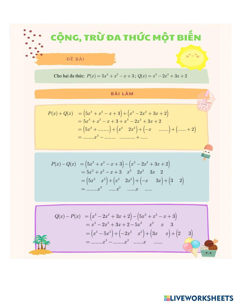 Cộng trừ đa thức một biến