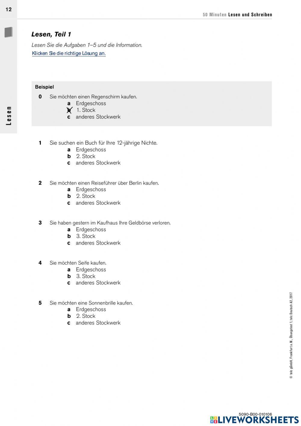 Übungstest A2 Hören und Lesen