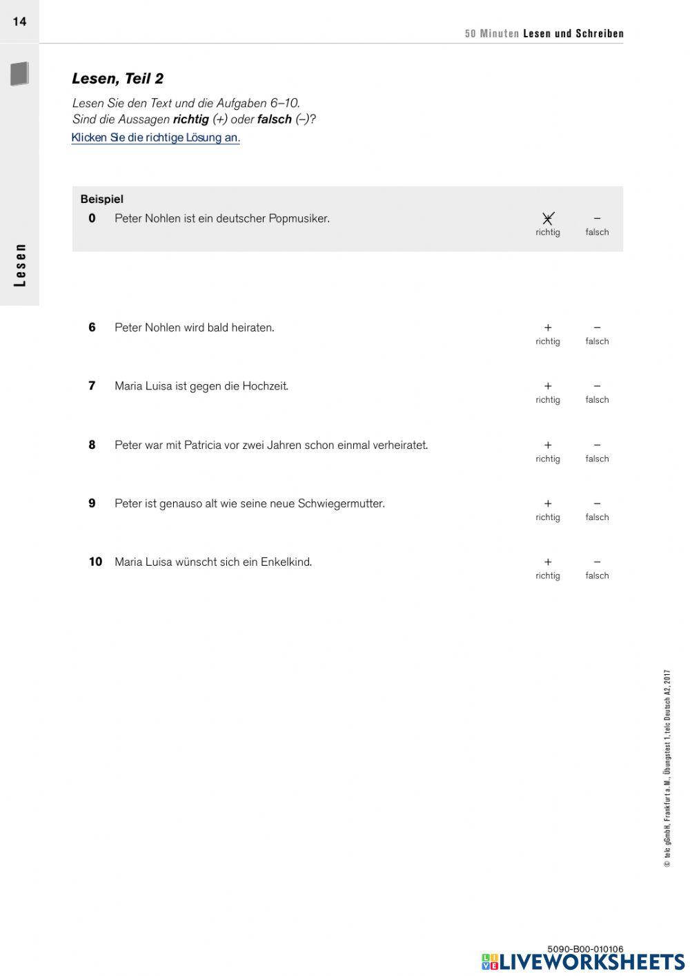 Übungstest A2 Hören und Lesen