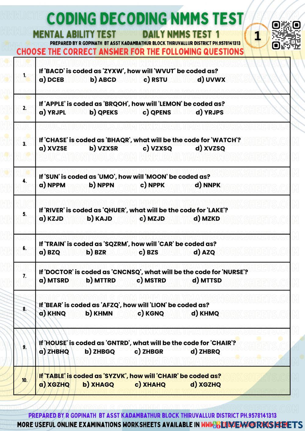 Nmms daily mat worksheet 1 Nmms daily mat worksheet 1
