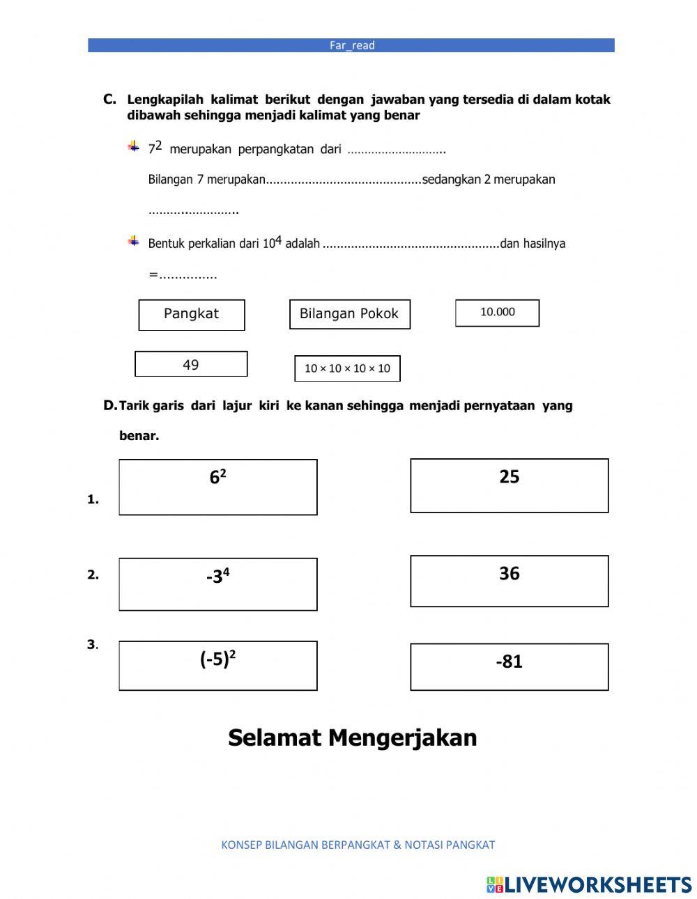 KONSEP BILANGAN BERPANGKAT