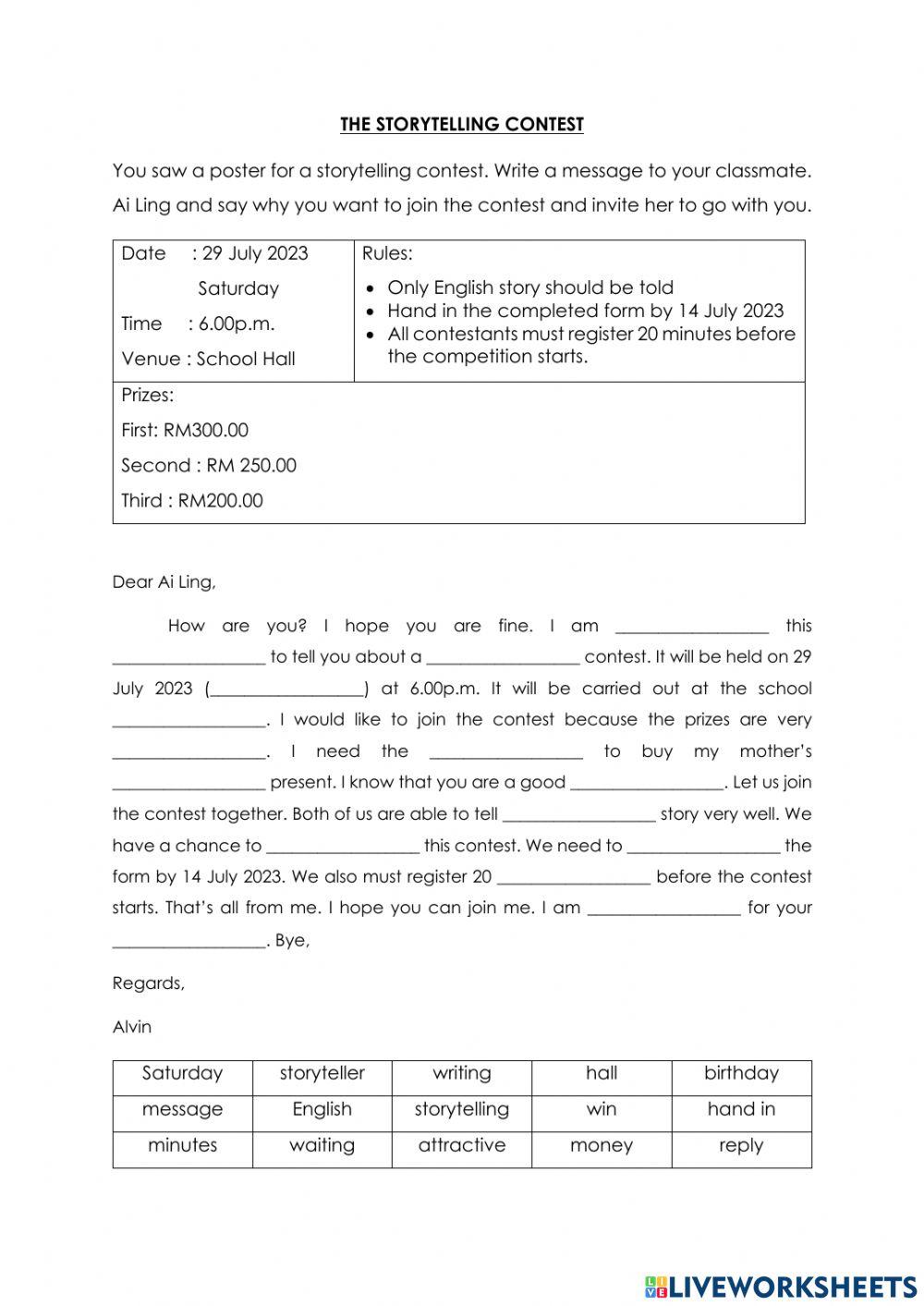 The storytelling contest 7106438 | Shereen Wong | Live