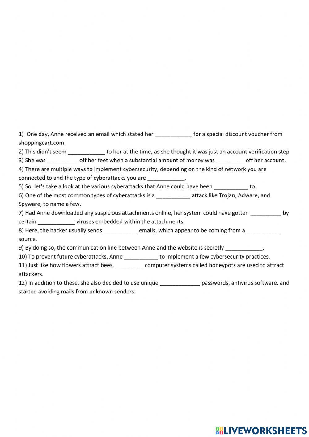 Comprehension task based on the video Cybersecurity