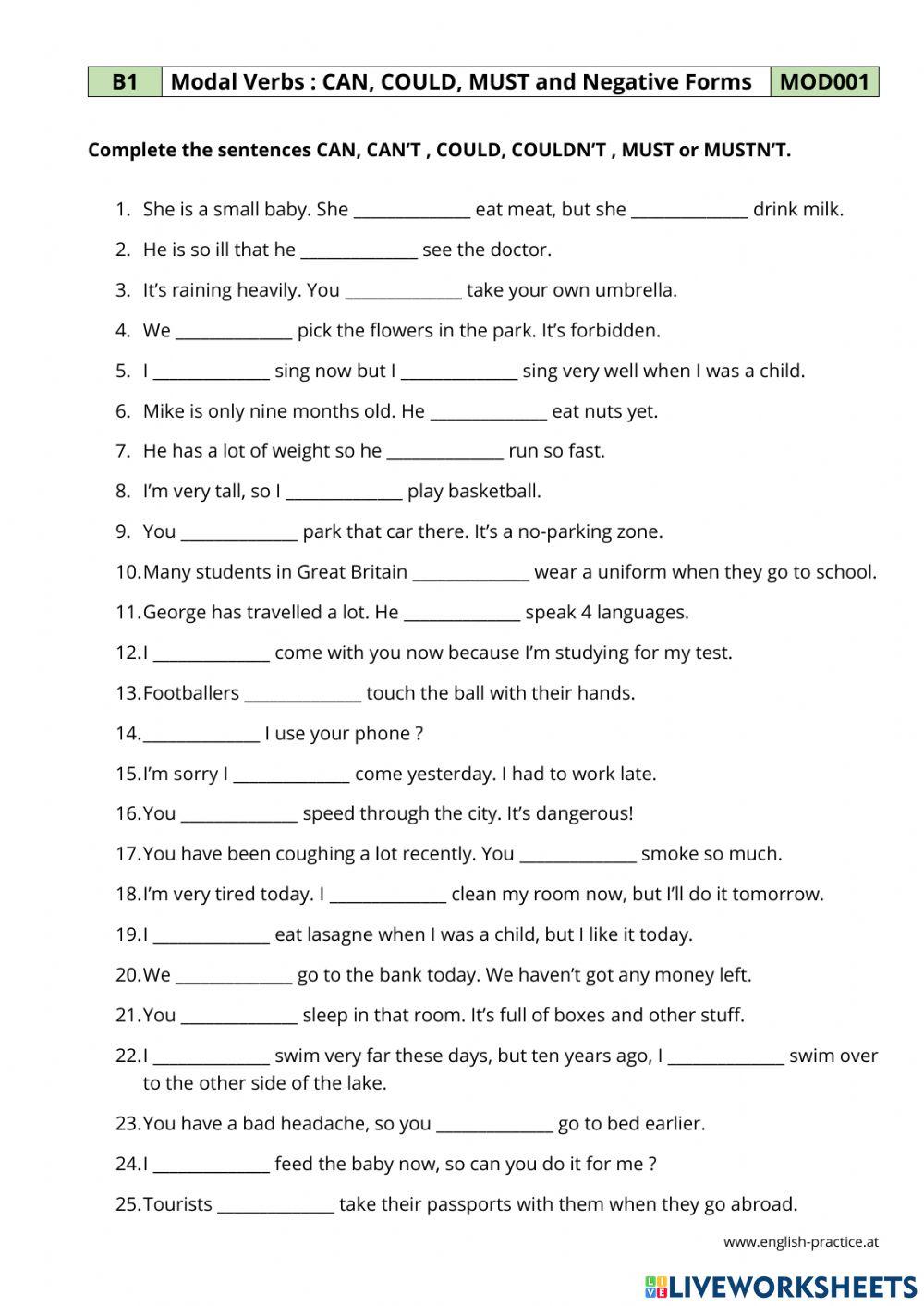 Modal verb free interactive worksheets 7106595