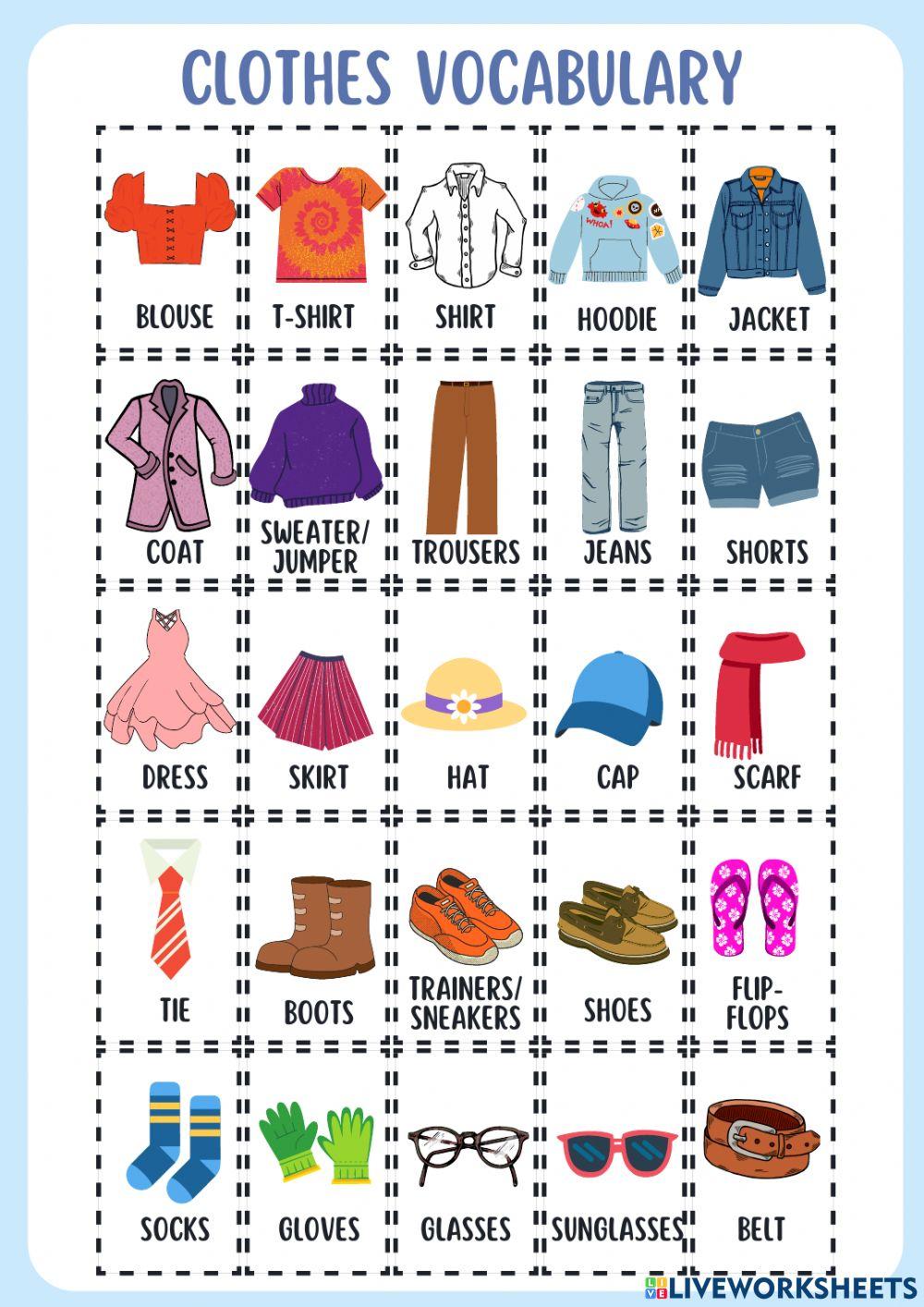 Clothes Vocabulary online worksheet for Juniors I