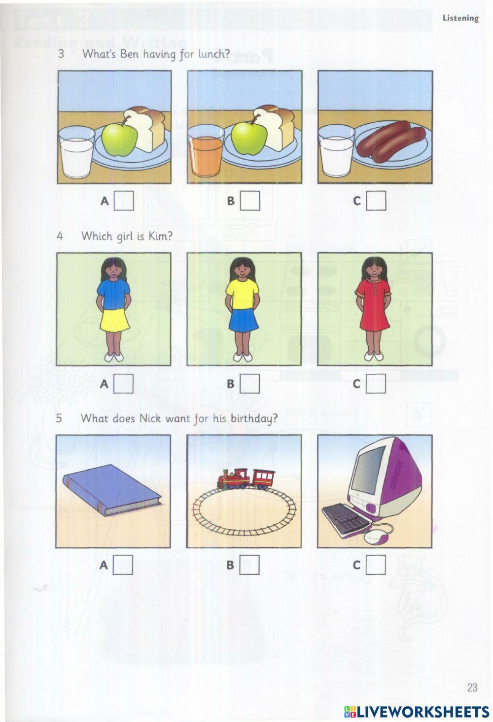 Starters 3 test 2 listening