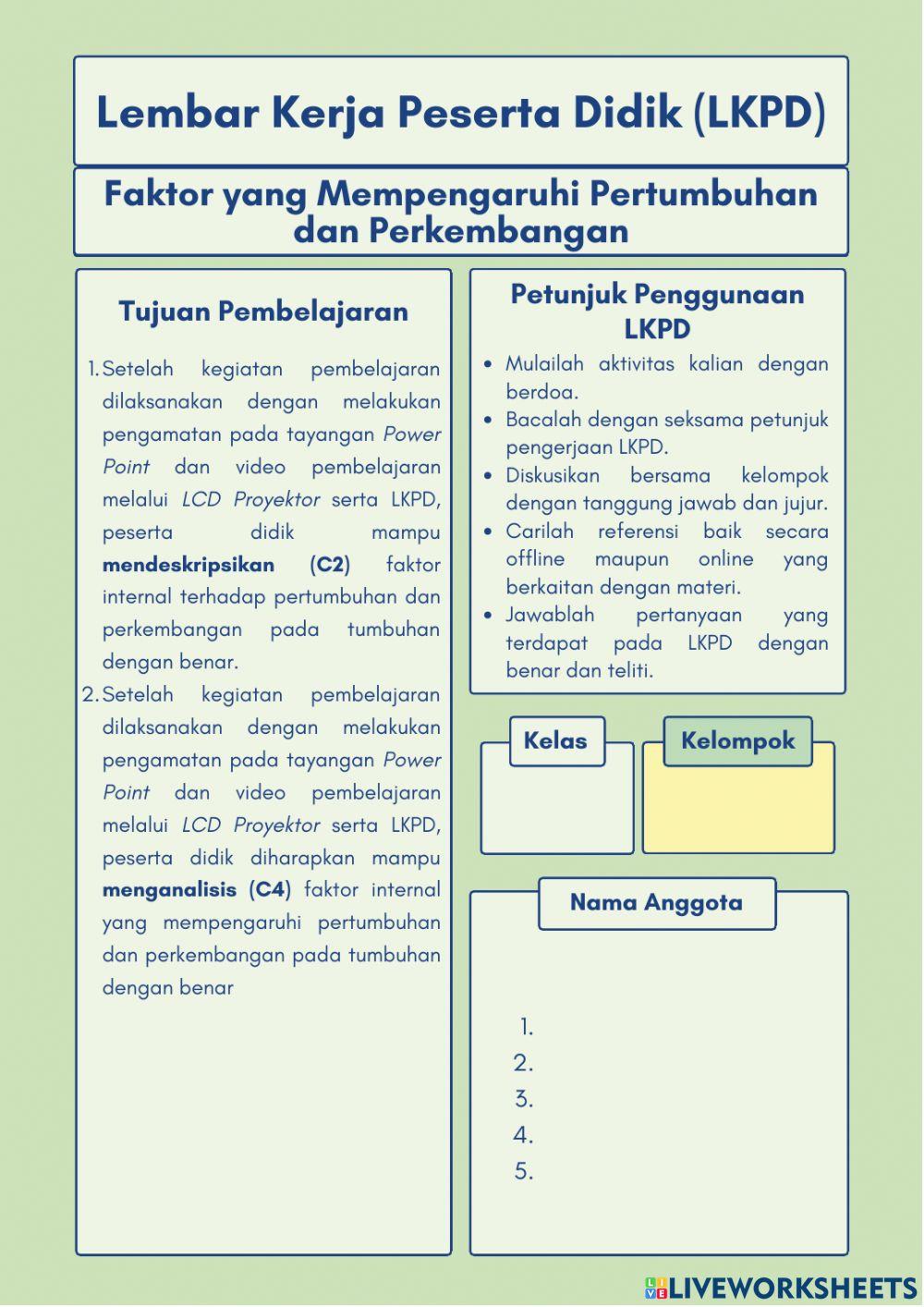 Lembar Kerja Pe… | Free Interactive Worksheets | 7112382