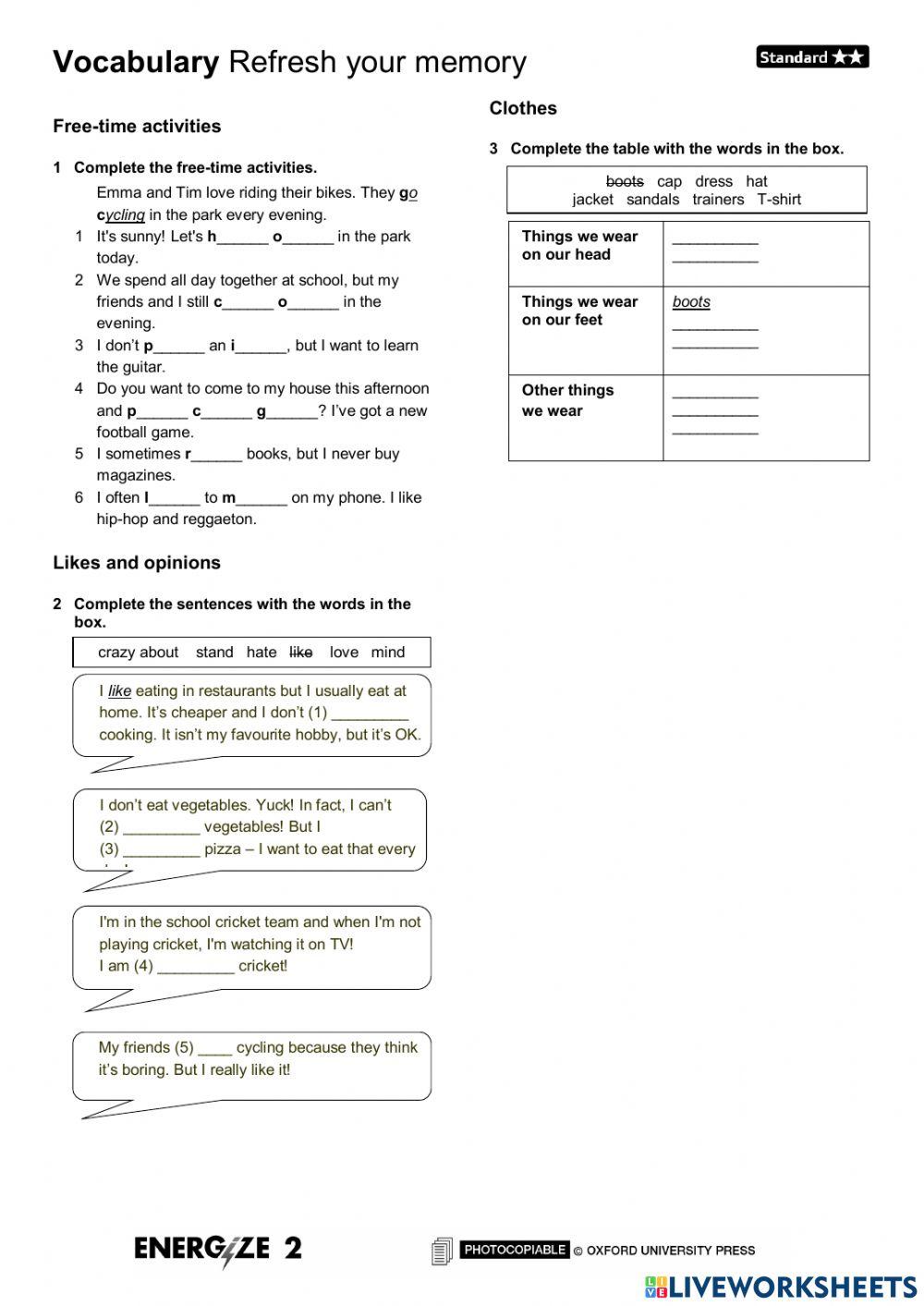 REFRESH YOUR MEMORY online exercise for 3rd | Live Worksheets