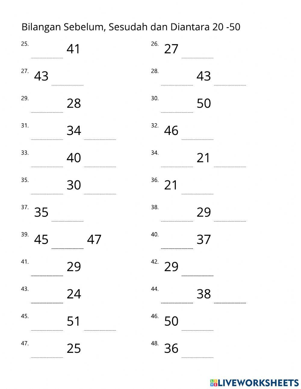 267.	Bilangan Sebelum, Sesudah dan Diantara 20 -50 – B