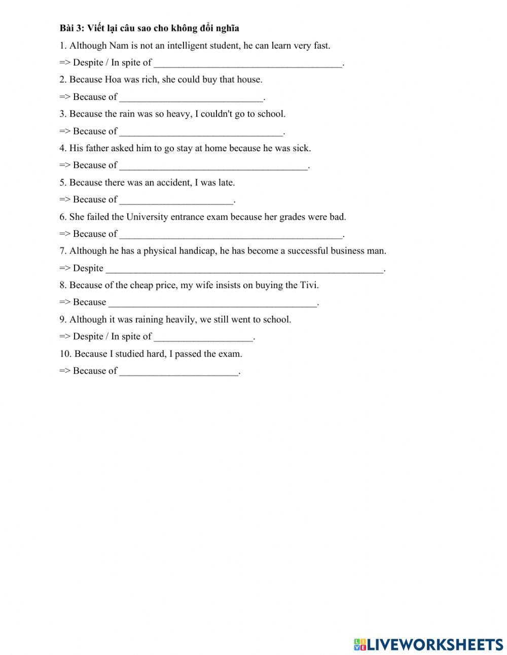 Although - In spite of