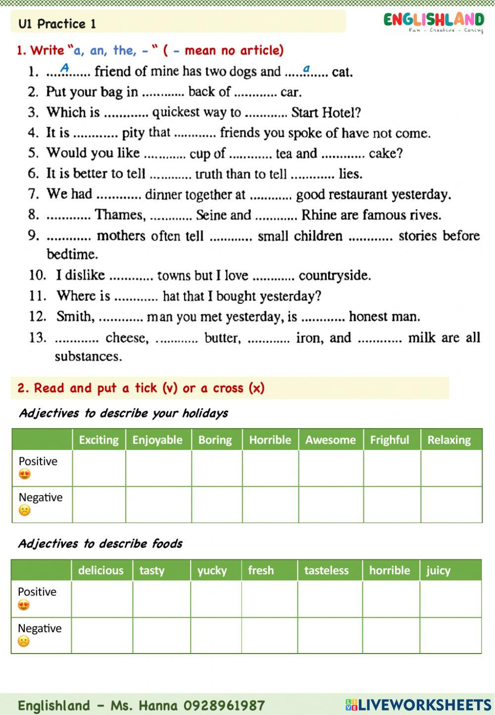 U1 Grammar Practice 1