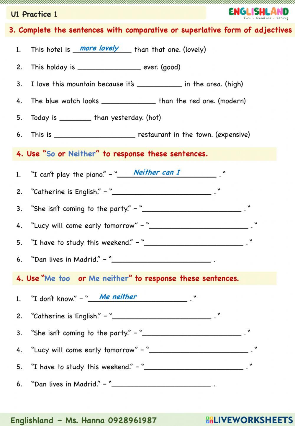 U1 Grammar Practice 1