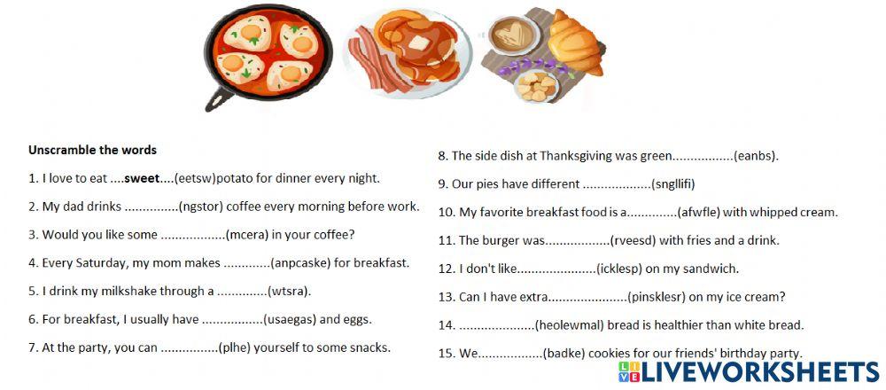 Breakfast time unscramble vocabulary