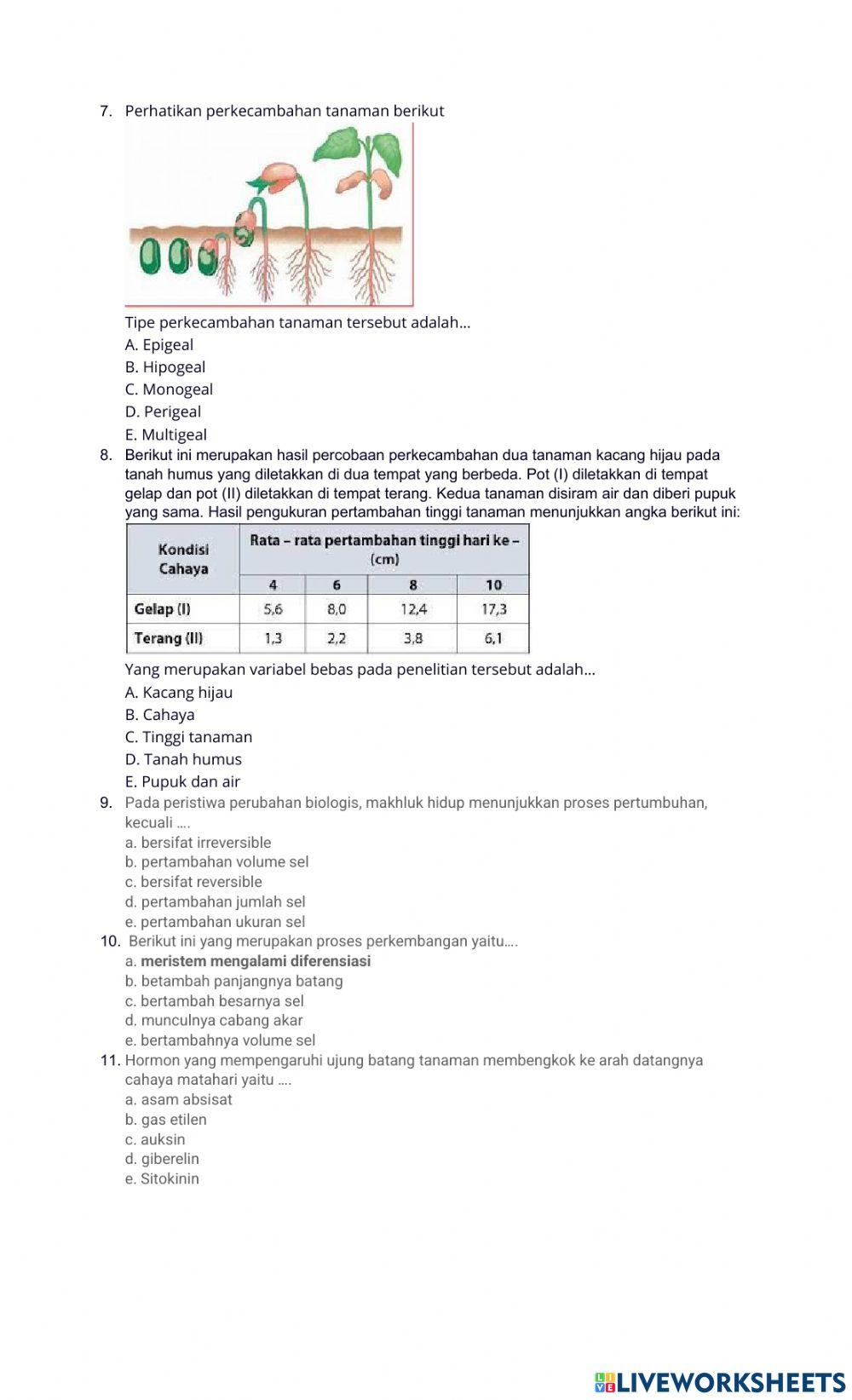 Ulangan harian pertumbuhan dan perkembangan