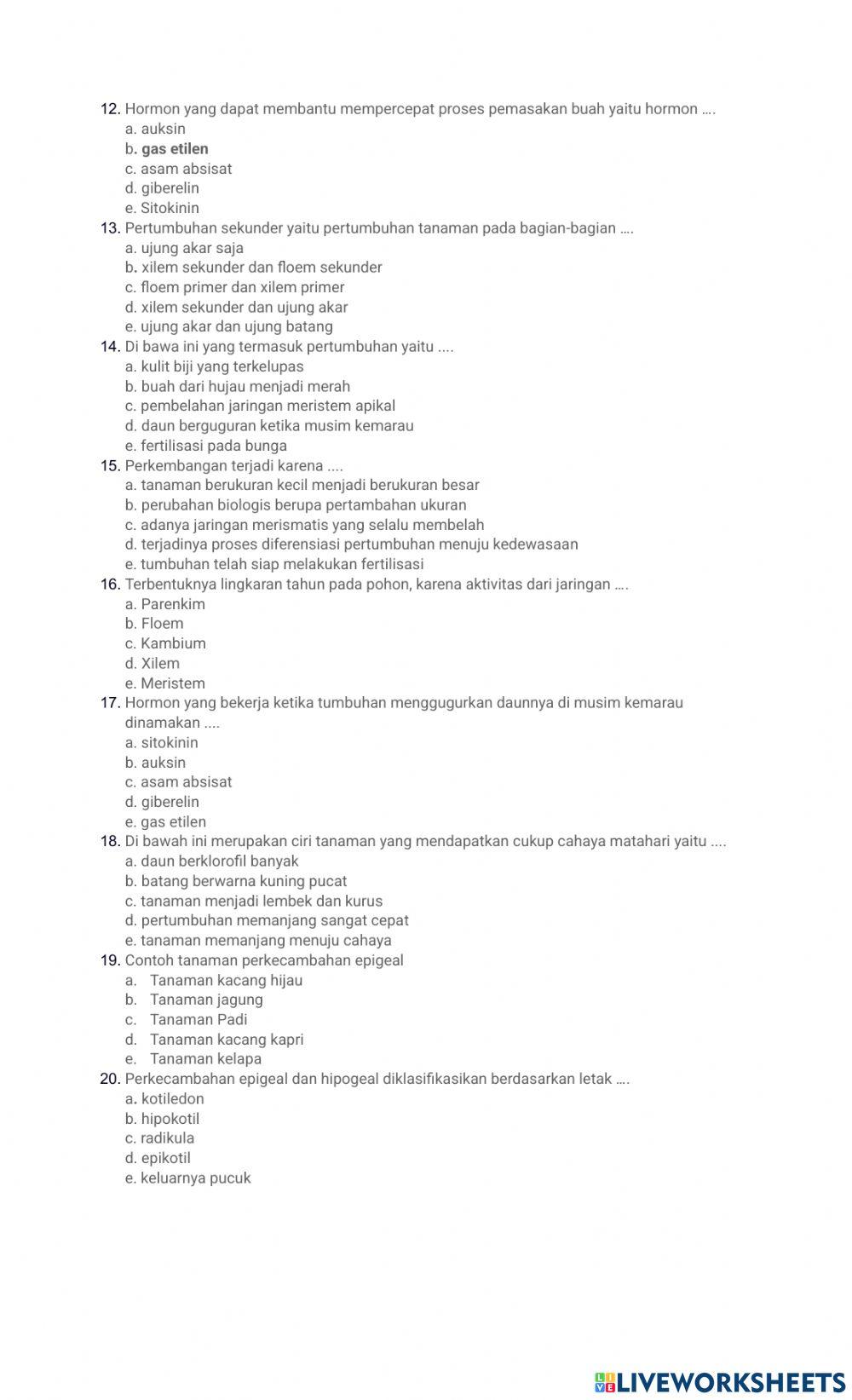 Ulangan harian pertumbuhan dan perkembangan