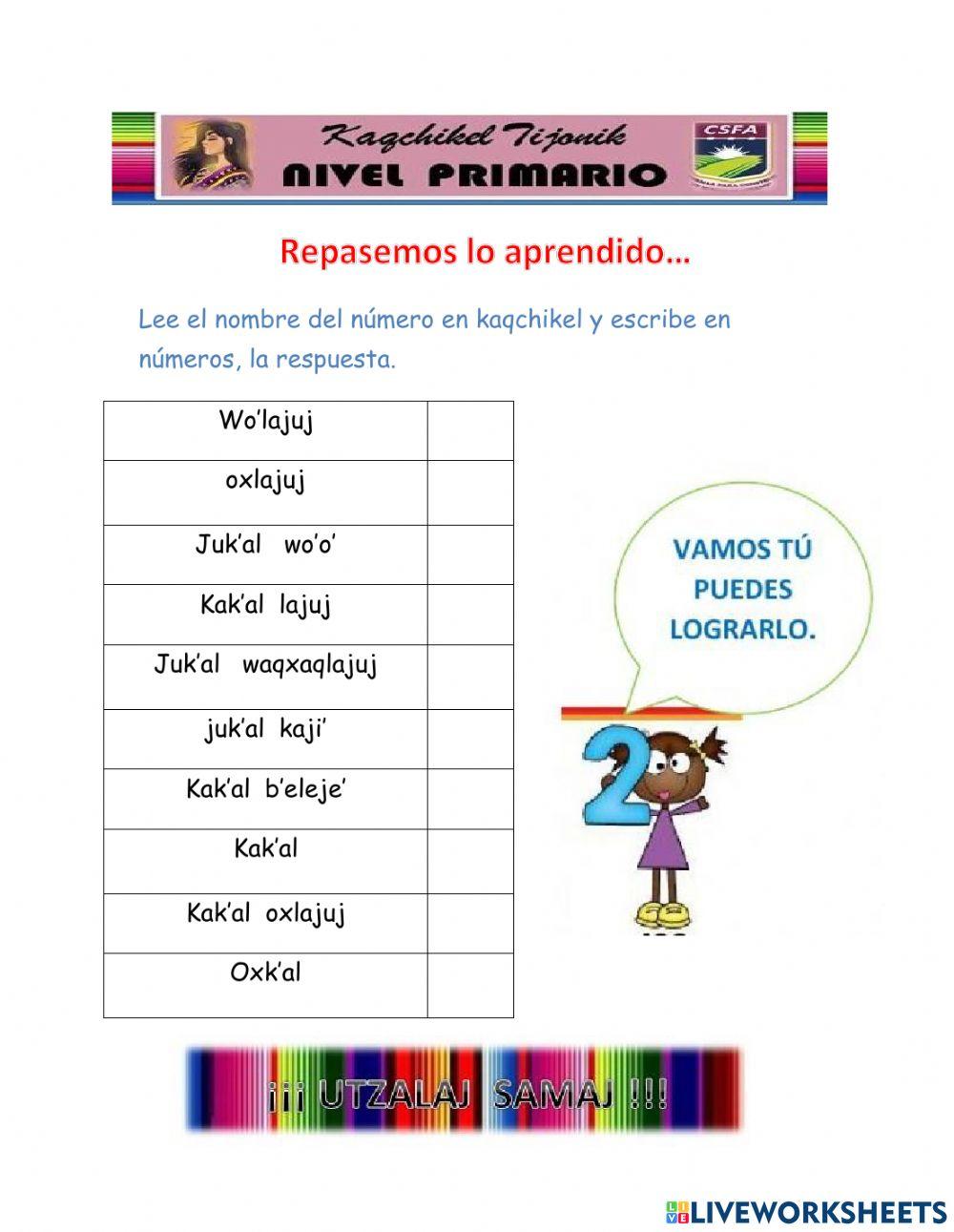 Los números en kaqchikel