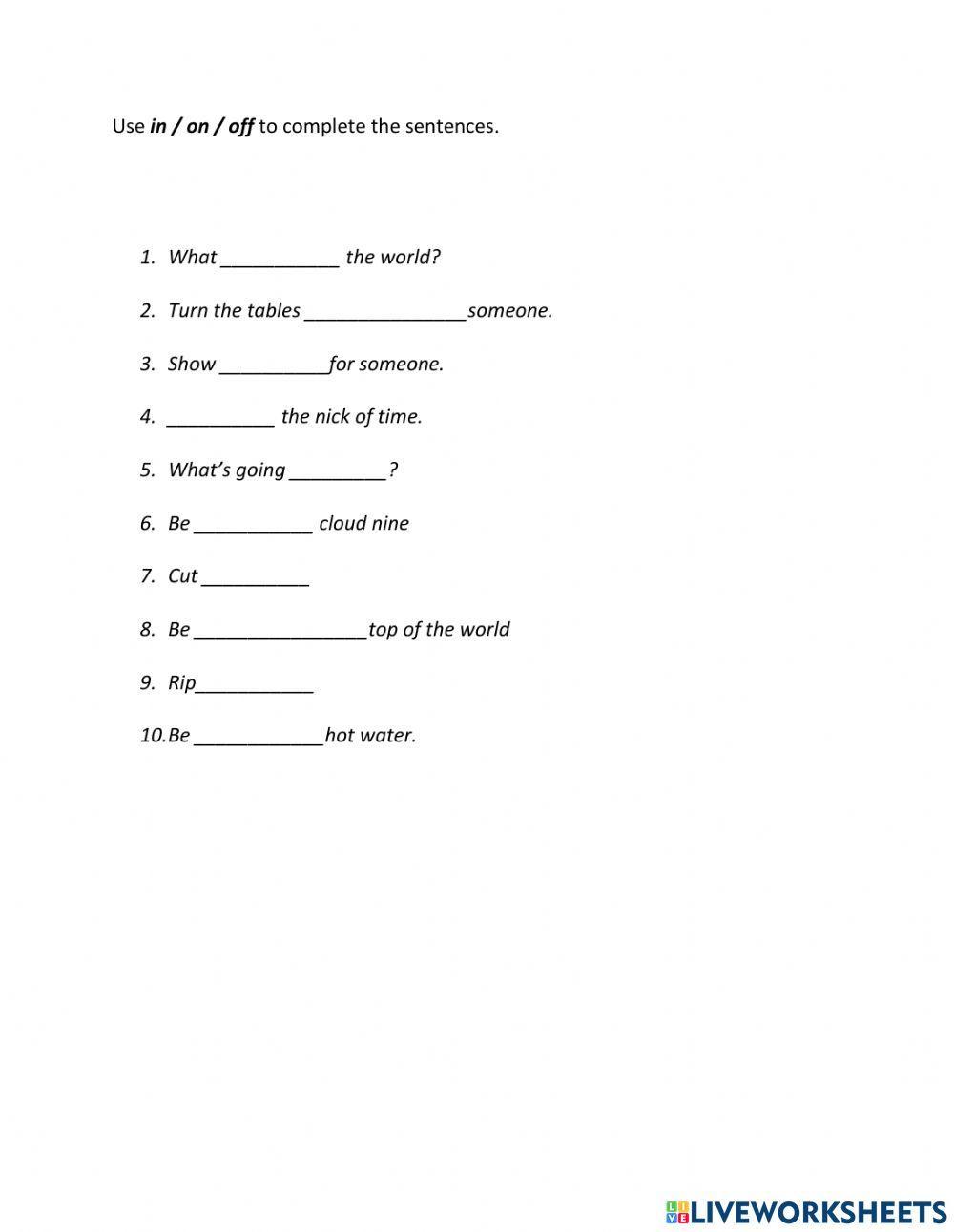 Could you bel in on off vocabulary