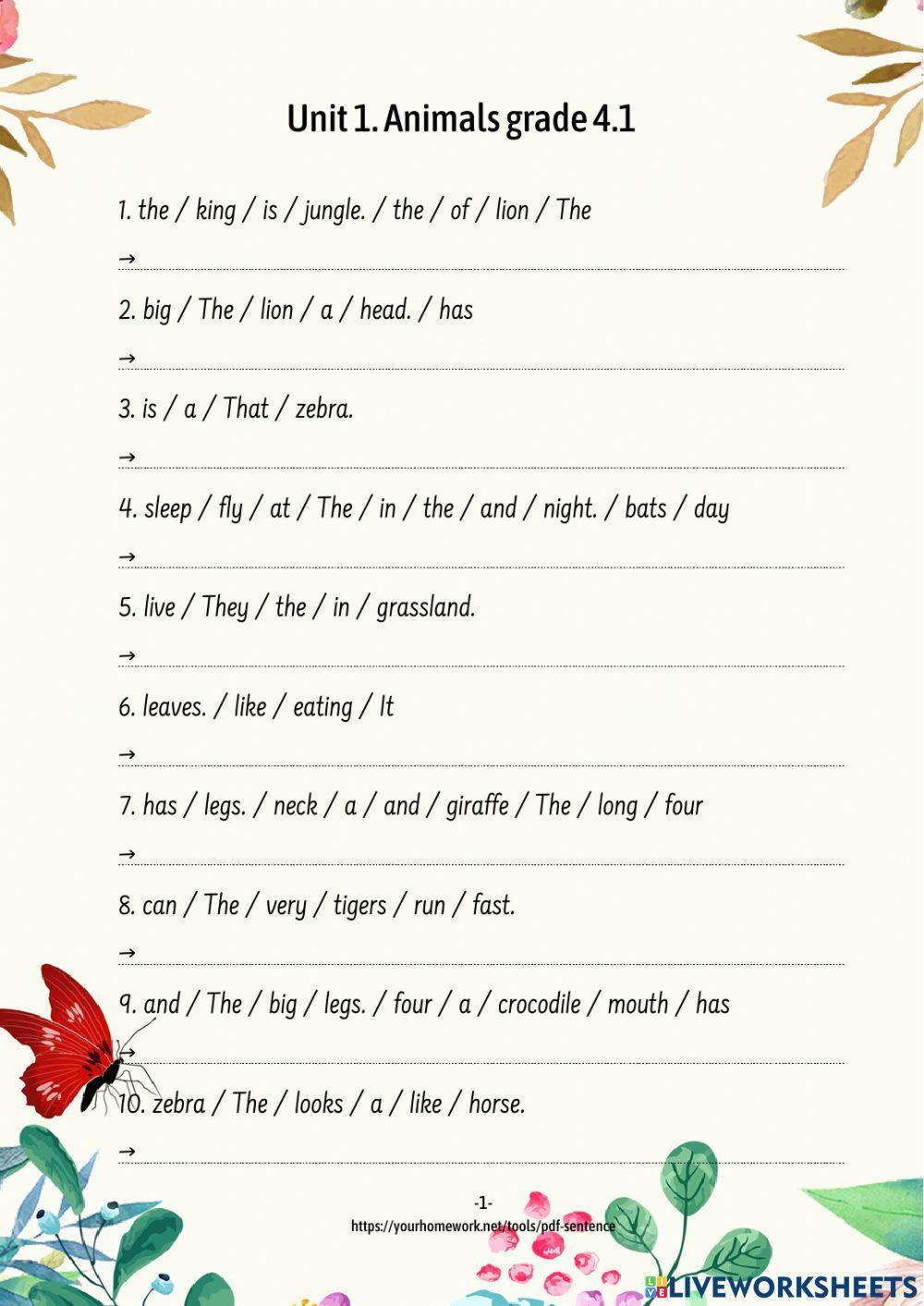 Sắp xếp lại câu Unit 1, lesson 1-3