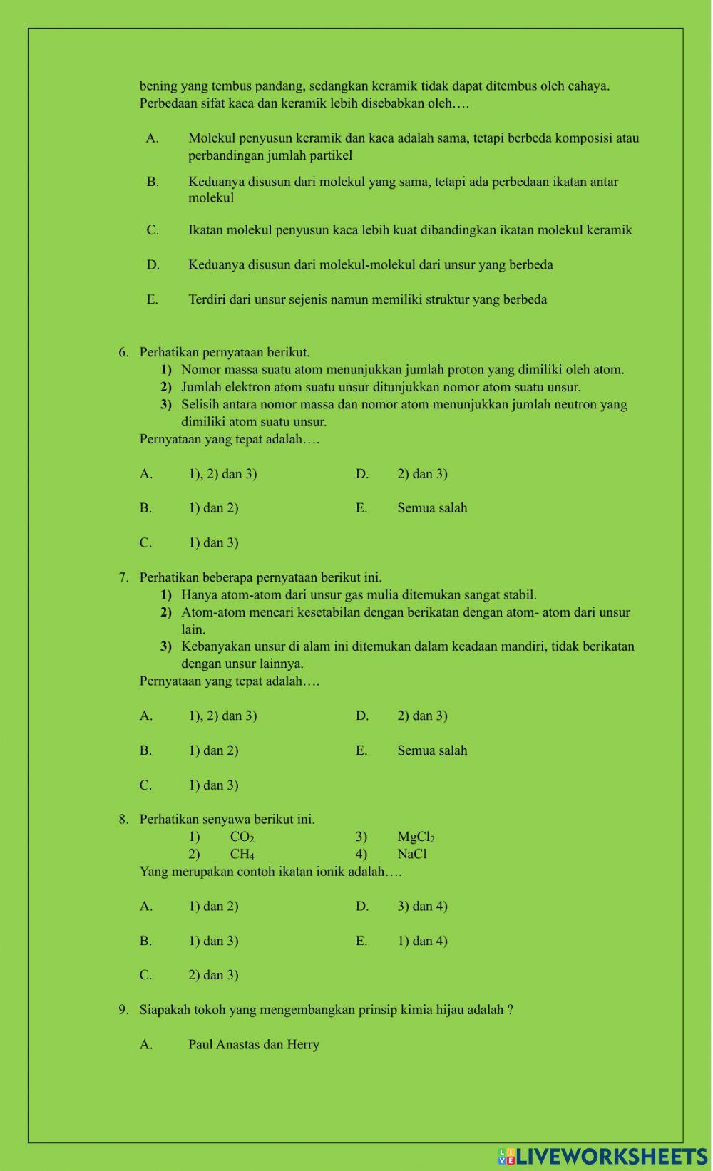Asesmen diagnostik kimia hijau