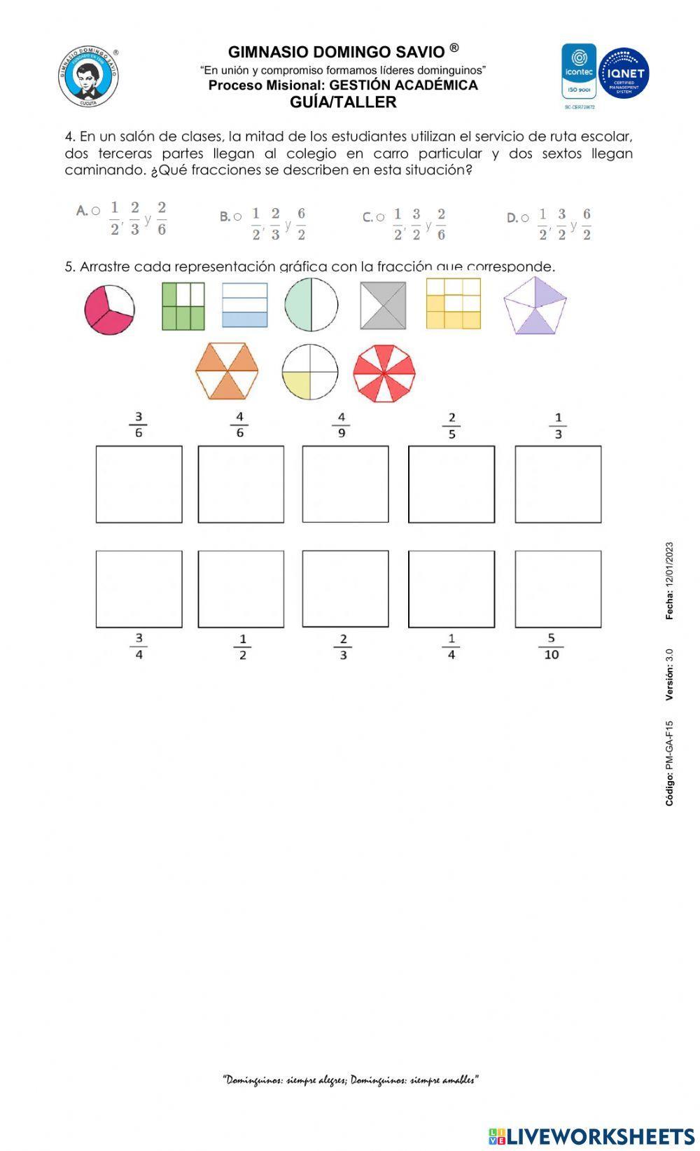 Ejercitacion de fracciones