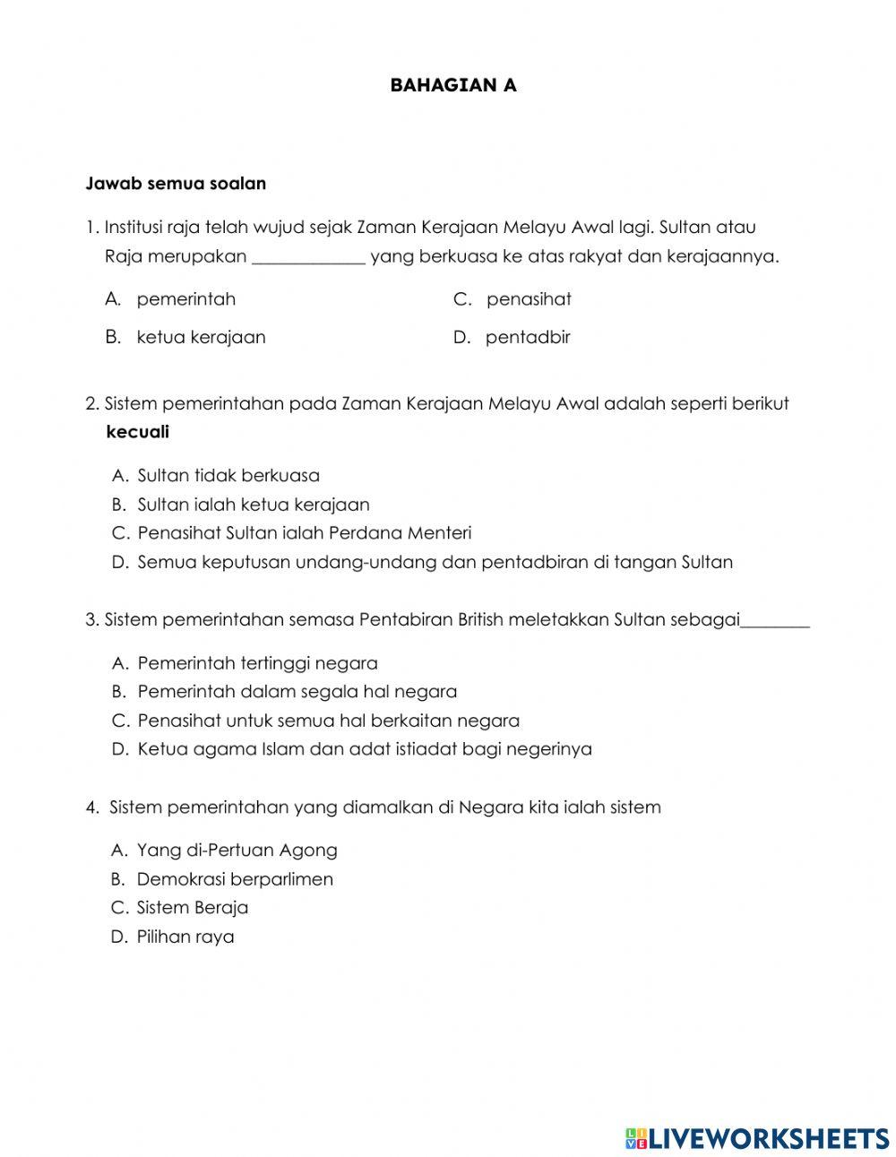 UPSA Sejarah Tahun 5 Set 1