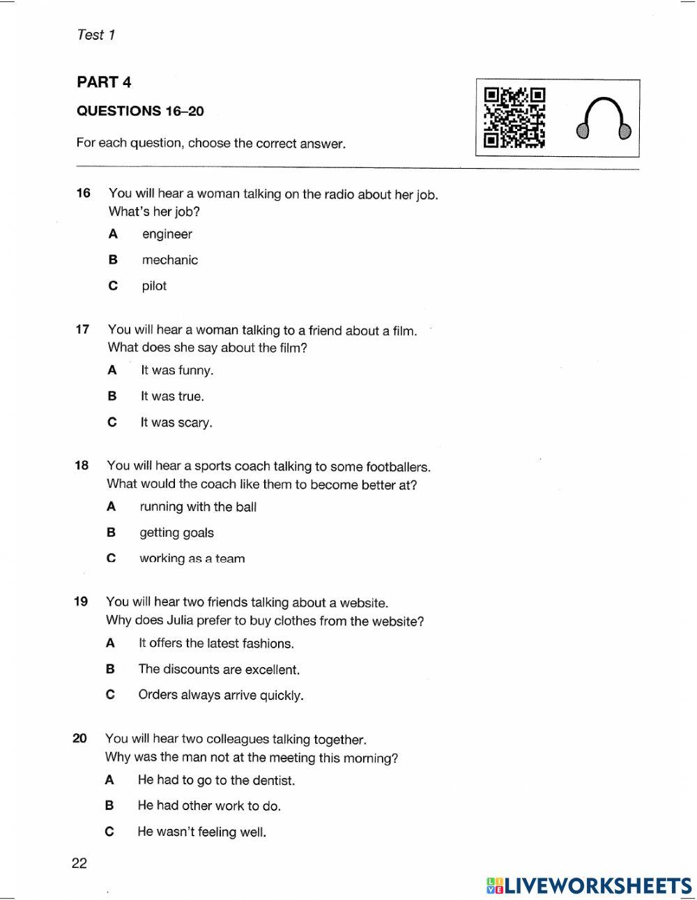 A2 KEY-Listening Test 1