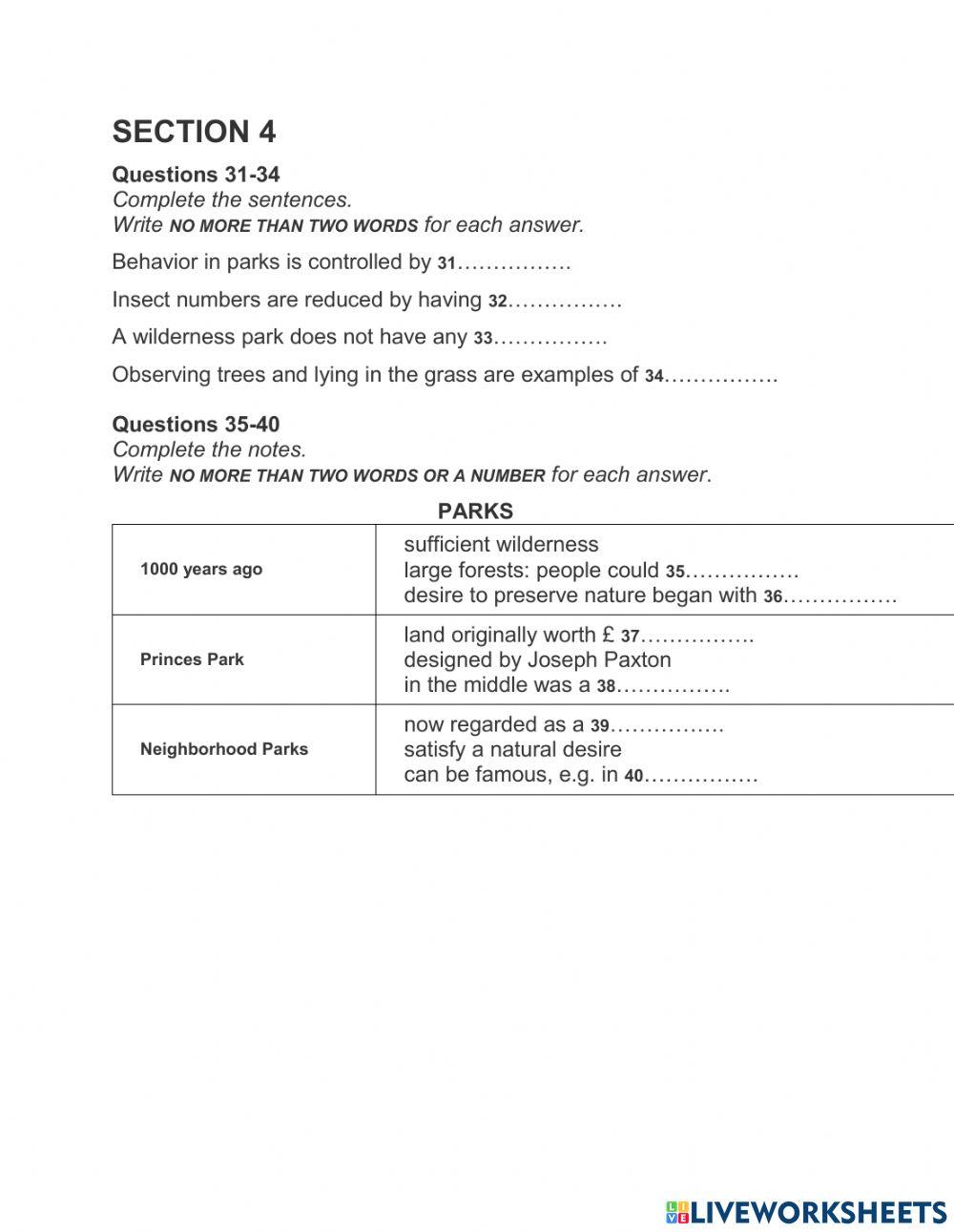 Listening recent actual 1 gap filling online exercise for live