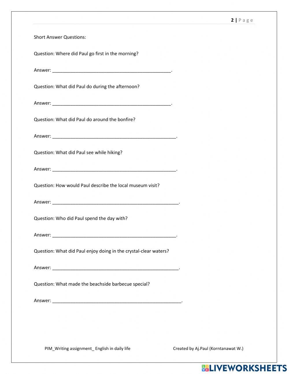 Past simple (writing assignment)