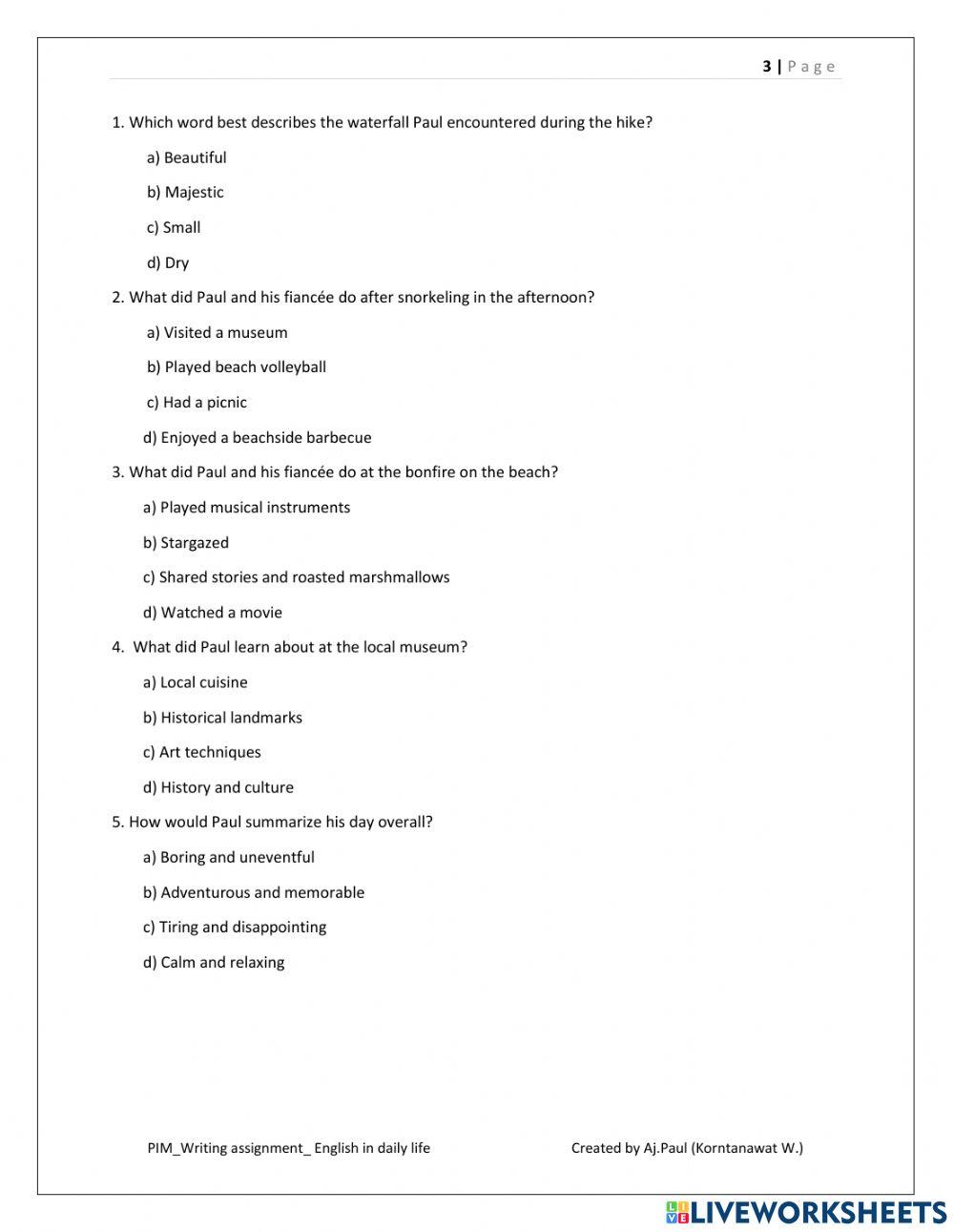 Past simple (writing assignment)