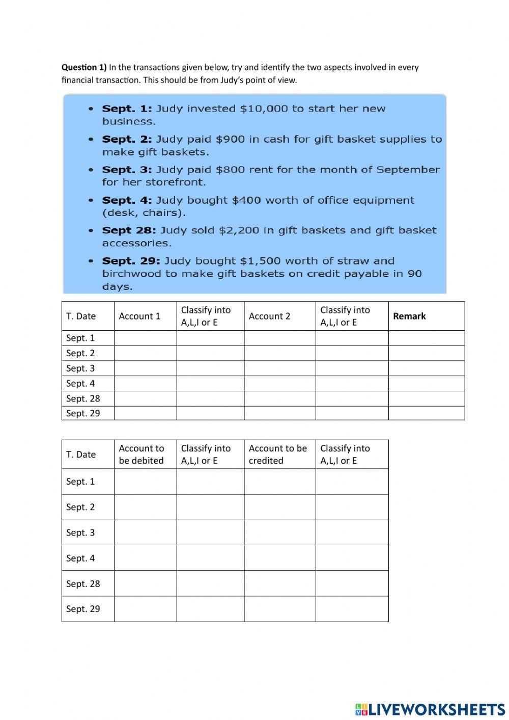 Journal Entries and classification