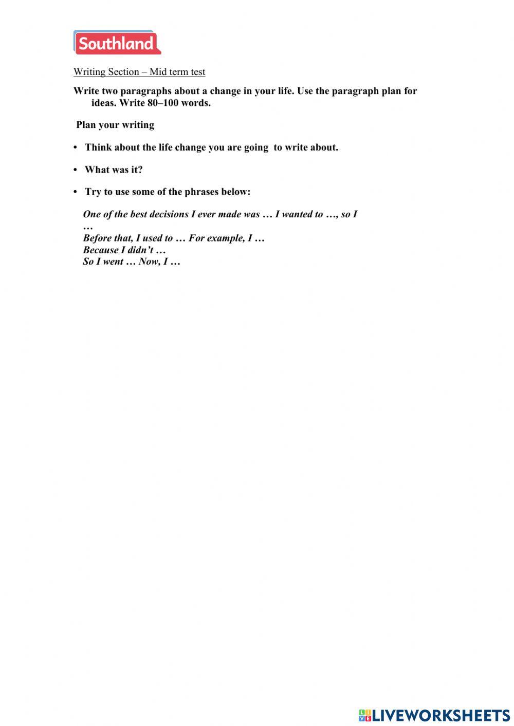 Adults 3 - Mid term - Writing