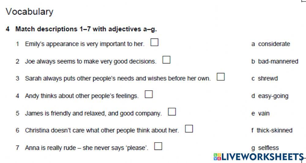 Personality adjectives