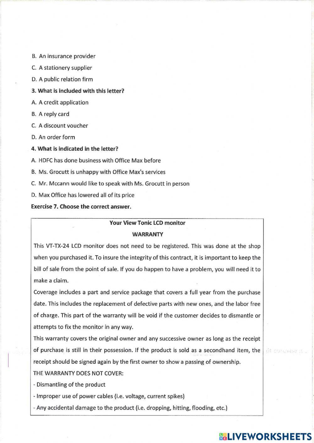 Unit 17: shipping - warranties